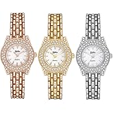 CdyBox 3Pack Women Bling Diamond Watch Steel Band Wrist Watch Casual Quartz Watch Wholesale