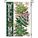 RABUSOFA Christmas Garden Flag 12x18 Inch Christmas Tree Double Sided Outside, Winter Festive Holiday Yard Outdoor Decorative Flag Pink Small