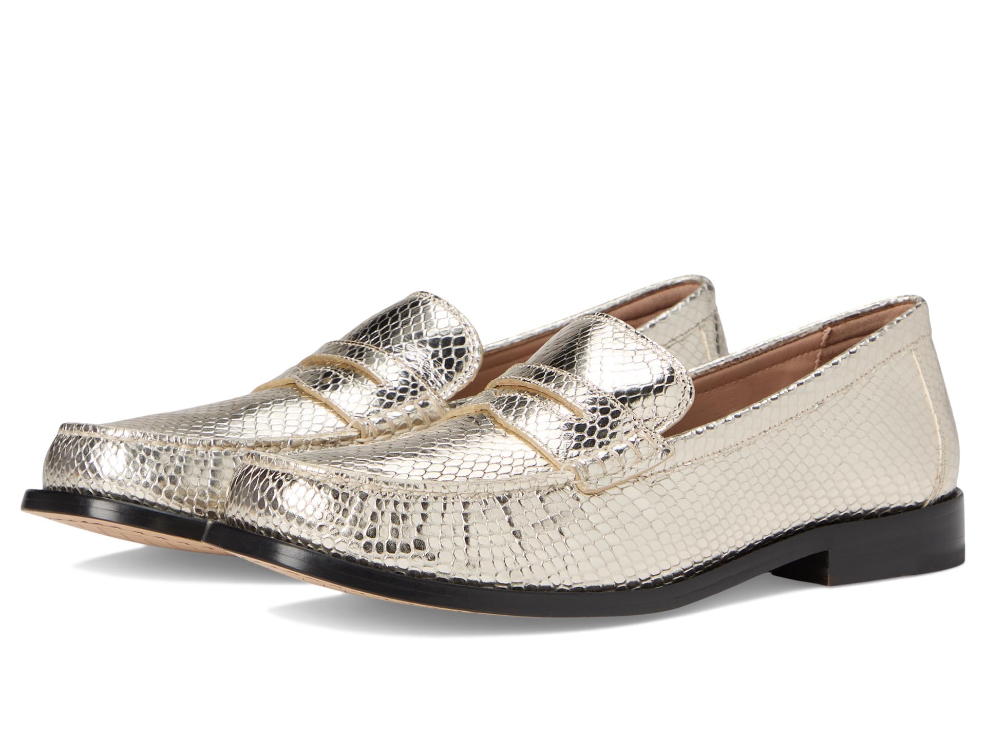 Cole Haan Women’s Lana Lux Penny Loafers Remastered Flat, Gold Snake Print Leather, 5 Wide