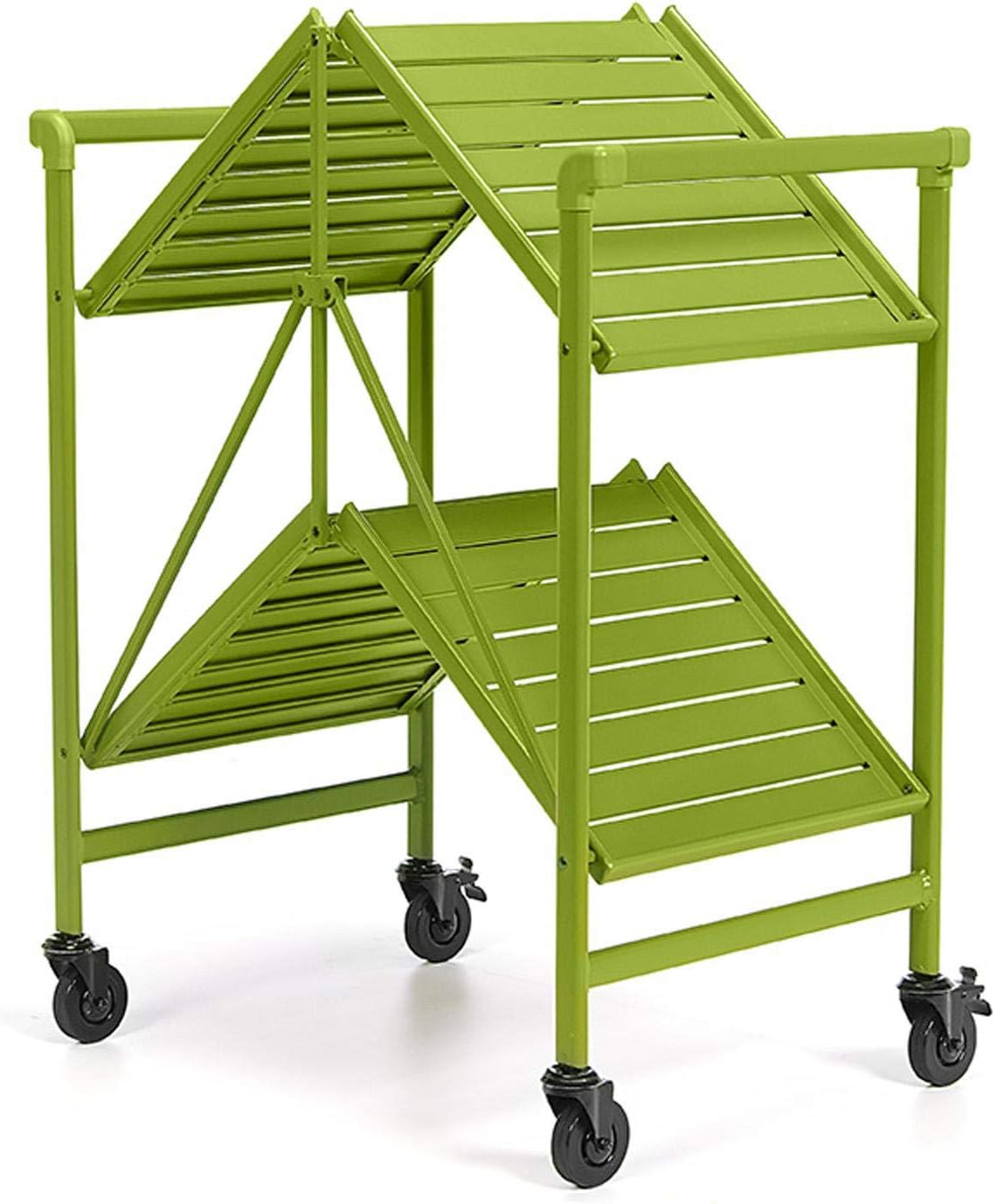 Indoor or Outdoor Folding, Metal, Rolling Serving Cart,Bright Green