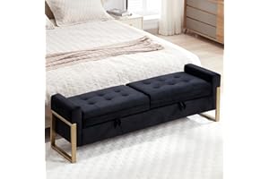 AEMEIOS 67" End of Bed Storage Bench for Bedroom King Size, Double Lids Storage Ottoman Bench with Golden Legs, Velvet Bed Bench for Living Room Window Entryway, Black
