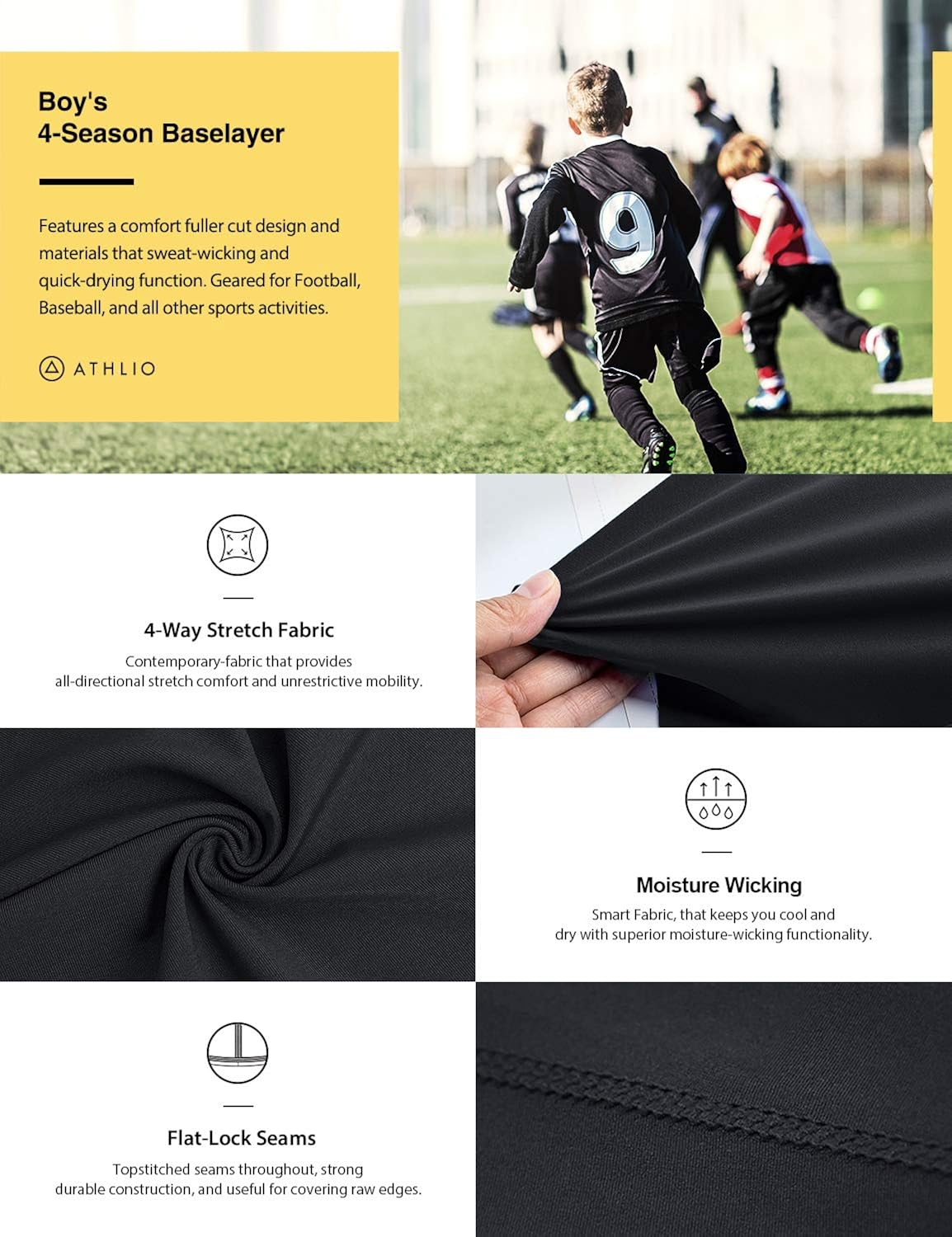 ATHLIO 1 or 2 Pack Boy's UPF 50+ Compression Pants Baselayer, Cool Dry Active Running Tights, 4-Way Stretch Workout Leggings: Clothing