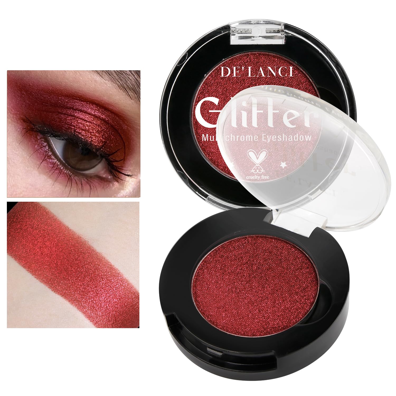 Afflano Dark Red Eyeshadow Palette, Ultra Pigmented Glitter Shadow With Shimmery Duo Chrome Finish, Multi-Dimensional Sparkly Powder for Goth Christmas Makeup