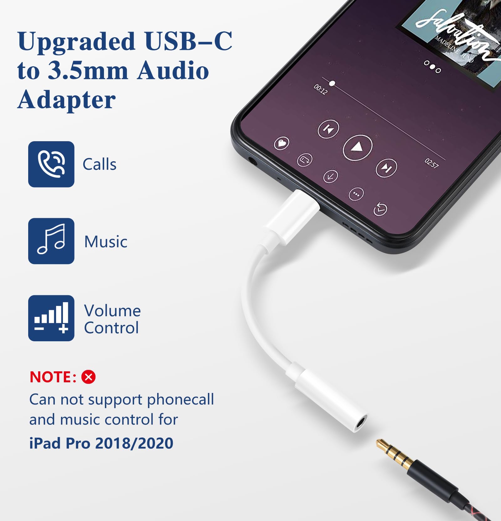 USB C to 3.5mm Audio Adapter - Headphone Jack Adapter for iPhone 16/16 Pro/15/15 Pro/Pro Max/Plus, Type C Aux Dongle Cable Cord Compatible with iPad, MacBook, Samsung Galaxy S24/S23/S22/S21Ultra