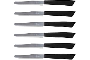 Tredoni 6 Kitchen Knives - 4.3"/11cm Italian Stainless Steel Serrated Vegetable/Steak/Table Knife Cutlery, Rounded Tip (Black