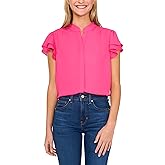 CeCe Womens Double Flutter Short Sleeves Hidden Placket Blouse