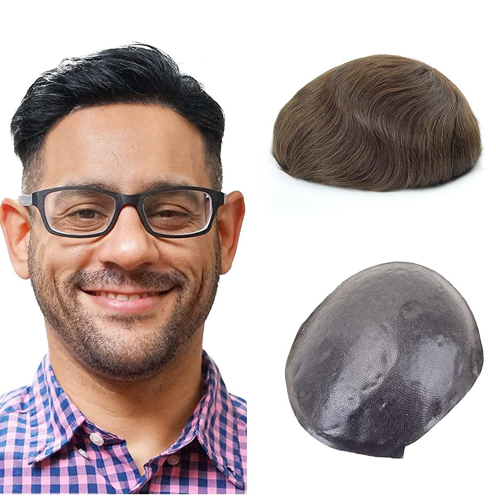 Lordhair 0.06mm Hair System for Men Thin Skin Toupee for Men, Base Size 8X10 Inch V-looped Hairpiece Medium Density Hair Replacement System