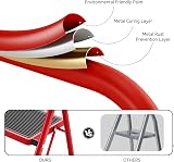 KINGRACK 4 Step Folding Ladder with Handrail Non Slip Wide Pedals Red view 5