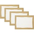 Villeroy & Boch Metallic Brushstroke Modern Linen Blend Placemat Set, 14 Inches x 20 Inches, Set of 4, Ivory and Gold