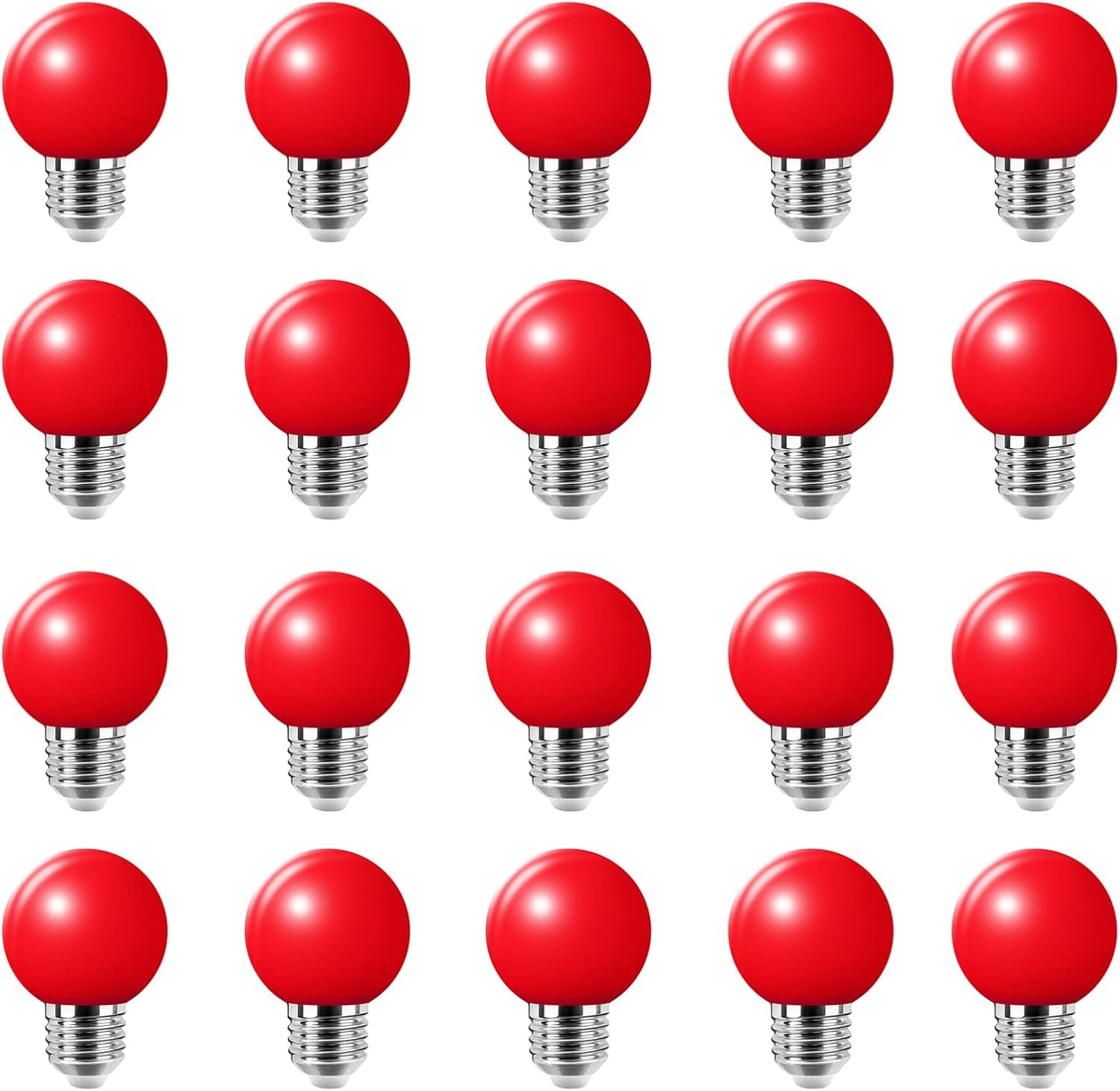 WULUN E27 Coloured Bayonet Light Bulbs,2W G45 Golf Ball Mini Globe Bulb,Equivalent 20W Incandescent Bulbs,for Outdoor Patio Party Christmas Lights, Red，20 Pack