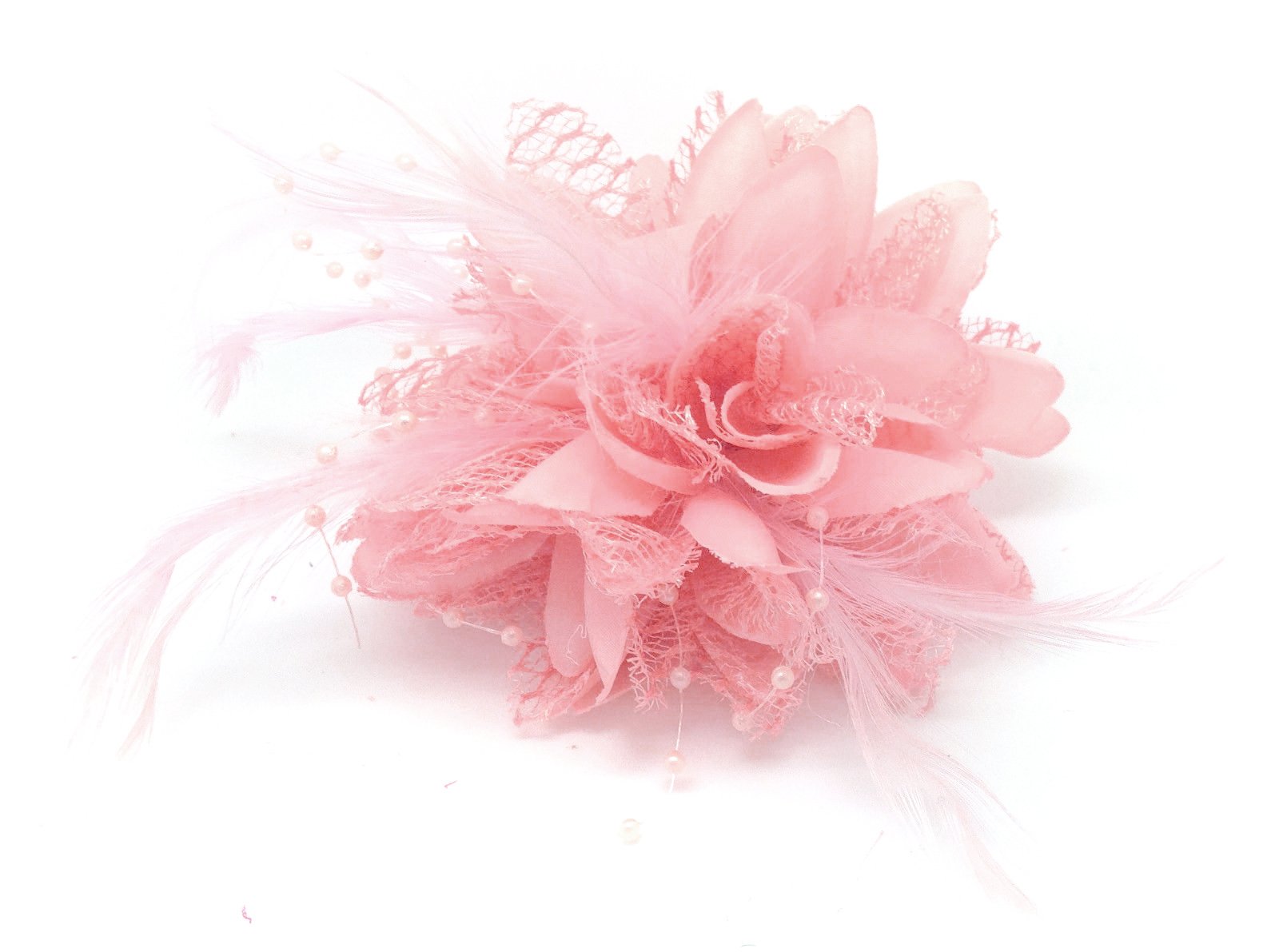 Flower Feather Bead Corsage Hair Clips Fascinator Hairband and Pin (Baby Pink) — image 1