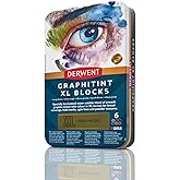 Derwent Graphitint XL Blocks 6 Tin, Set of 6, 60mm Extra-Large Block, Water-soluble, Ideal for Sketching, Drawing and Expressive Mark Making, Professional Quality (2306175)