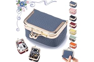 GENERIC Genuine Leather Mini Jewelry Box, Portable Vintage-Inspired Genuine Leather Coin Purse Jewelry Case with Kiss Lock, Mini Travel Ring Box for Women for Earring/Ring/Necklace/Bracelet(Blue)
