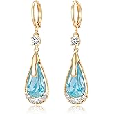 Trendy Austrian Crystal Teardrop Drop Huggie Dangle Earrings for Women 14k Rose Gold Plated Hypoallergenic Jewelry Gifts