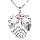 YFN Angel Wings Necklace 925 Sterling Silver Guardian Angel Wings Pendant Necklace Birthstone Necklace for Women Girls Christmas Jewelry Gifts