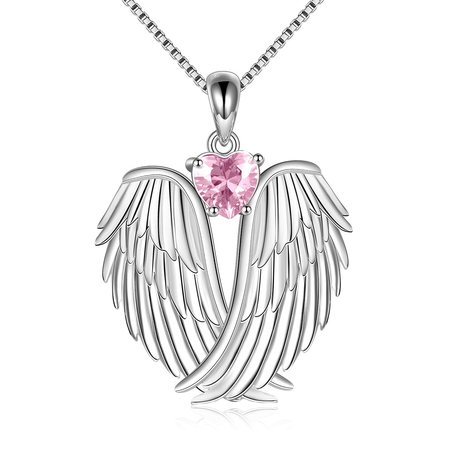 YAFEINI Angel Wings Necklace Sterling Silver Guardian Angel October Birthstone Necklace Wings Pendant Jewelry for Women Gifts