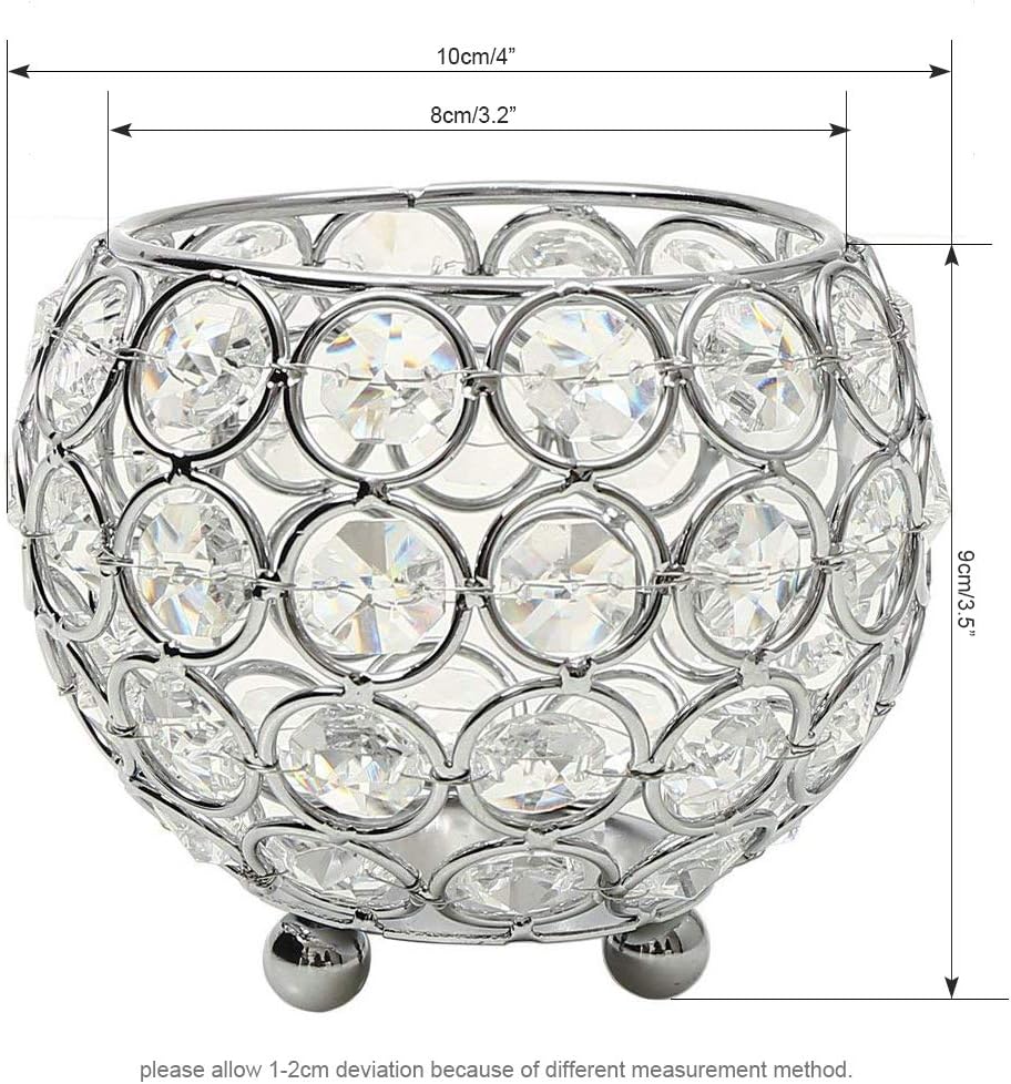 VINCIGANT Crystal Bowl Candle Holder Silver For Coffee Table Ornaments