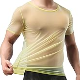 ZONBAILON Mens Sexy Mesh Fitted Shirt Short Sleeve See Through Transparent Muscle T-Shirts Top for Male
