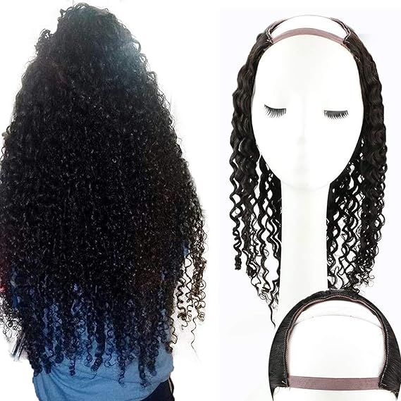 Amazon Com Sunny Half Wigs Human Hair U Part Wigs 14 Natural Black For Black Women 100g Short Wig U Part Lace Wigs Kinky Curly Brazilian Hair Beauty