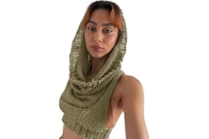 Caviotess Women Knitted Hoodie Sweater Vest Sexy Sleeveless Hollow Out Hooded Crop Top Streetwear Rave Oufit