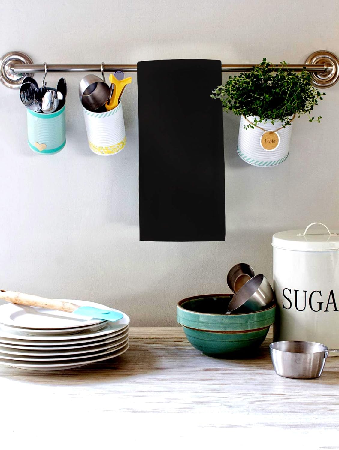 Urban Villa Kitchen Towels, Premium Quality, Solid Satin Weave 100% Cotton Dish Towels, Ultra Soft (Size: 20X30 Inch), Black Highly Absorbent Bar Towels & Tea Towels - (Set of 6): Kitchen & Dining