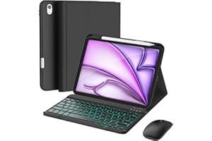 RAYMCRAFT for iPad Air 11-inch Case with Keyboard M3/M2 (2025/2024), Mouse and Detachable Wireless Keyboard, 7-Color Backligh