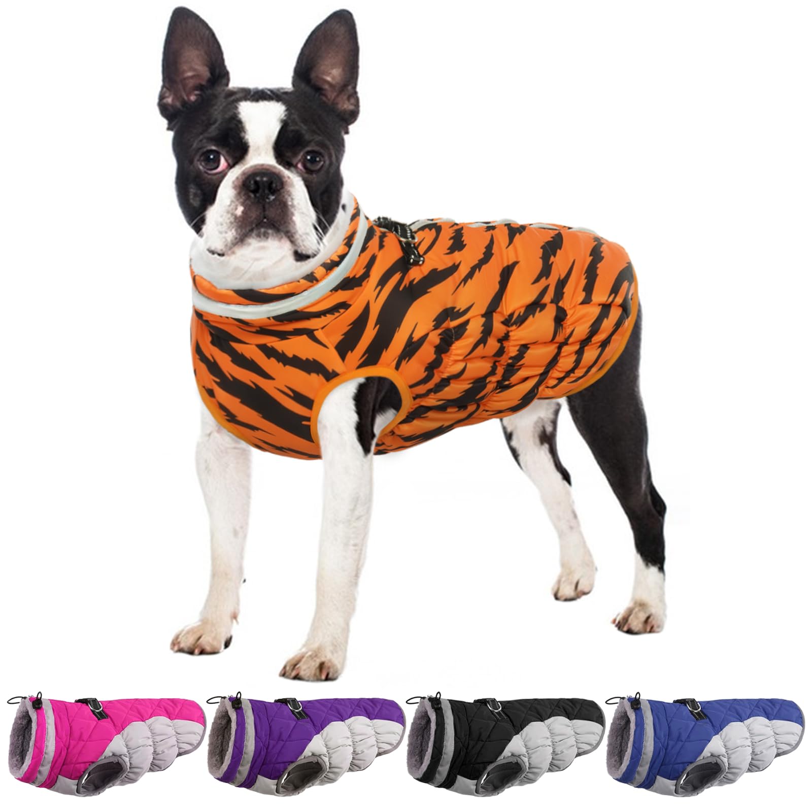 Dog Cold Weather Coats, Reflective Turtleneck Puppy Winter Puffer Jackets, Dog Padded Fleece Snowsuits for Small Medium Large Dogs, Waterproof Snowproof Pet Vest with Back Zipper D-Ring Furry Collar