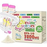Colostrum Supplement Powder - Grass Fed Bovine Colostrum with 60% IgG, Hyaluronic Acid, Zinc & Biotin | Supports Gut Health, Immune System, Beauty & Hair Growth | Unflavored, 50 Servings Packets
