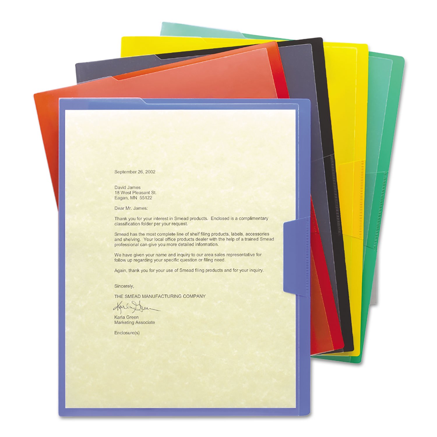 Smead Organized Up Poly Opaque Project Jacket, Letter Size, Assorted Colors, 5 per Pack (85740)