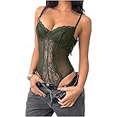 Milumia Women's Floral Lace Bodysuit Sheer Mesh Corset Body Suit Tops Party Club