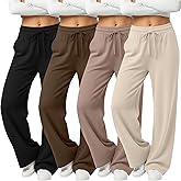 Velvelhall 4 Pack Women's Yoga Lounge Pants Wide Leg Sweatpants Loose Jogging Pockets Drawstring Lightweight Pull on Pajamas