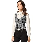 Allegra K Women's Suit Vest Plaid Steampunk Vintage 1950s Double Breasted Waistcoat