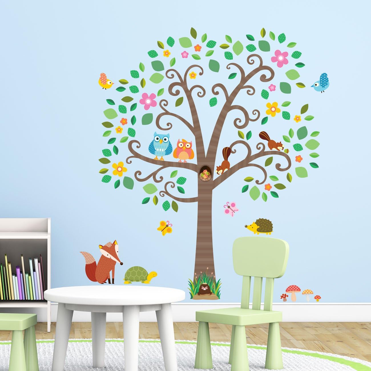 DECOWALL DA1502N Large Scroll Tree and Animals Kids Wall Stickers Wall