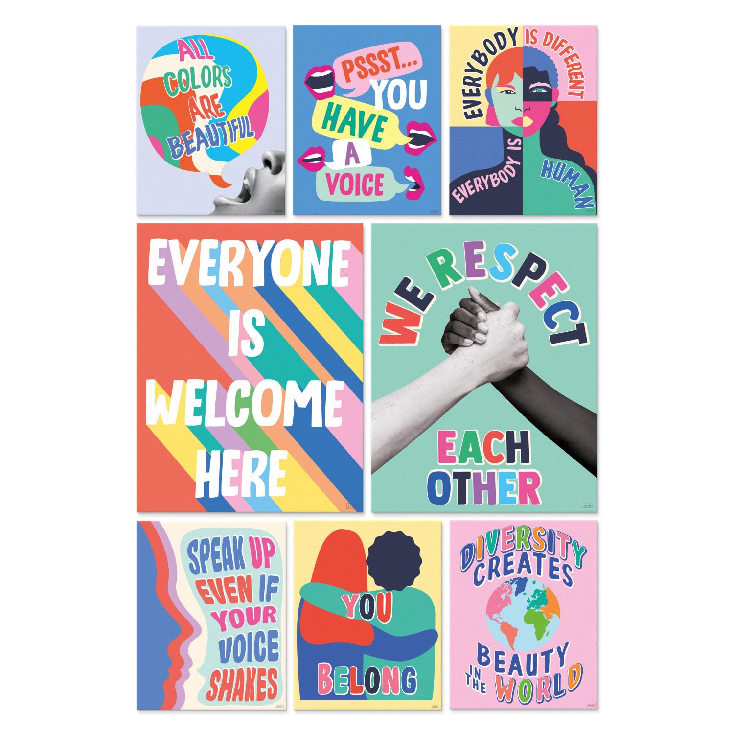 S&O Set of 8 Diversity Posters for Learning Space - Inclusion Prints & Decorations - School Counselor Office Design- Everyone is Welcome Here Sign - High School Learning Decor - Safe Space Sign