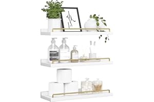RYOFOBETTO Floating Shelves for Wall Decor, White and Gold Shelves for Bathroom, Living Room, Bedroom, Picture Frames, Plants