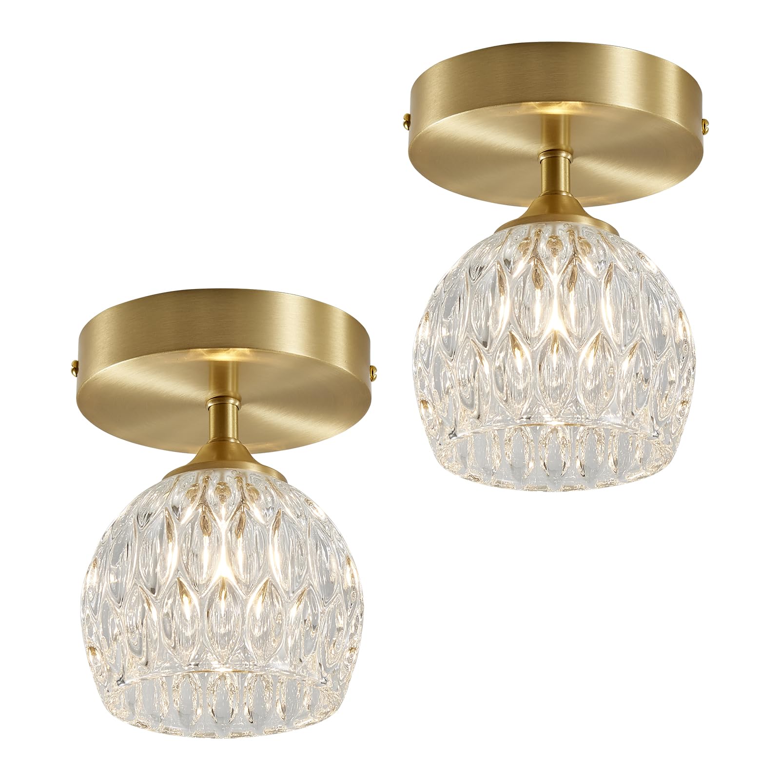 Photo 1 of 2 Pack 4.3'' Semi Flush Mount Ceiling Light, Light Luxury Ceiling Light Fixture, Clear Crystal Lampshade Vintage Hallway Lights Fixtures, Brass Base Flush Mount Ceilings Lights?No Bulb Included?