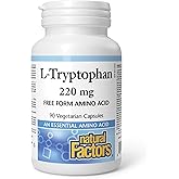 Natural Factors L-Tryptophan 220 mg, 90 Vegetarian Capsules, Free Form Amino Acid, Highly Absorbable, Naturally Fermented, Ve