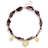 VEDAIM Scarf Choker Necklace Bandana Necklace for Women Silk Western Necklaces with Gold Sun Heart Coin Pendant Statement Jewelry Gift