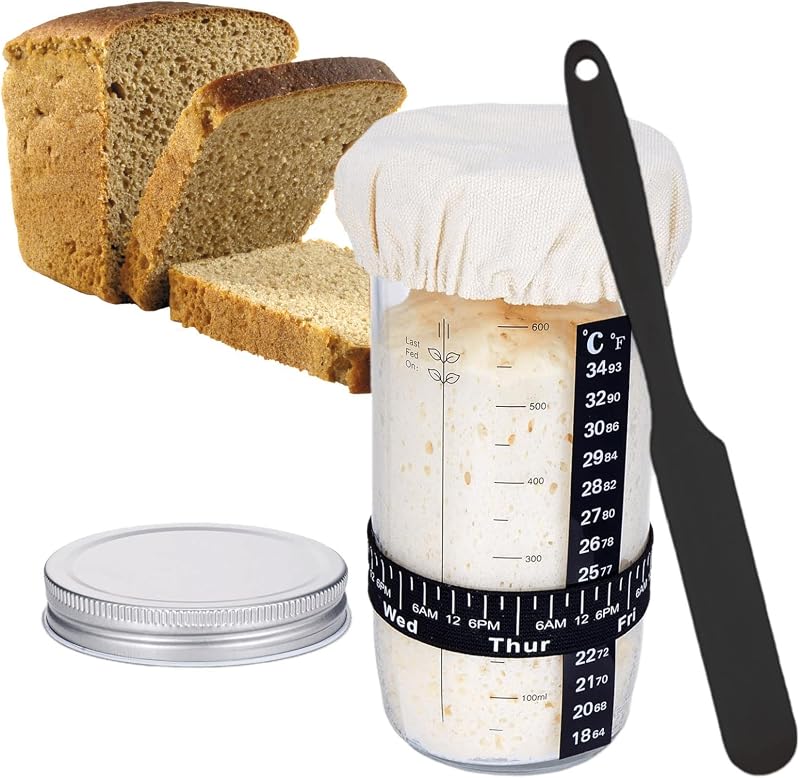 Eidoct Sourdough Starter Jar Kit 730ml with Aluminum Lid & Accessories
