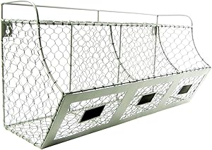 TG,LLC Treasure Gurus Rustic Chicken Wire Wall Storage 3 Bin Basket Primitive Country Farmhouse Decor