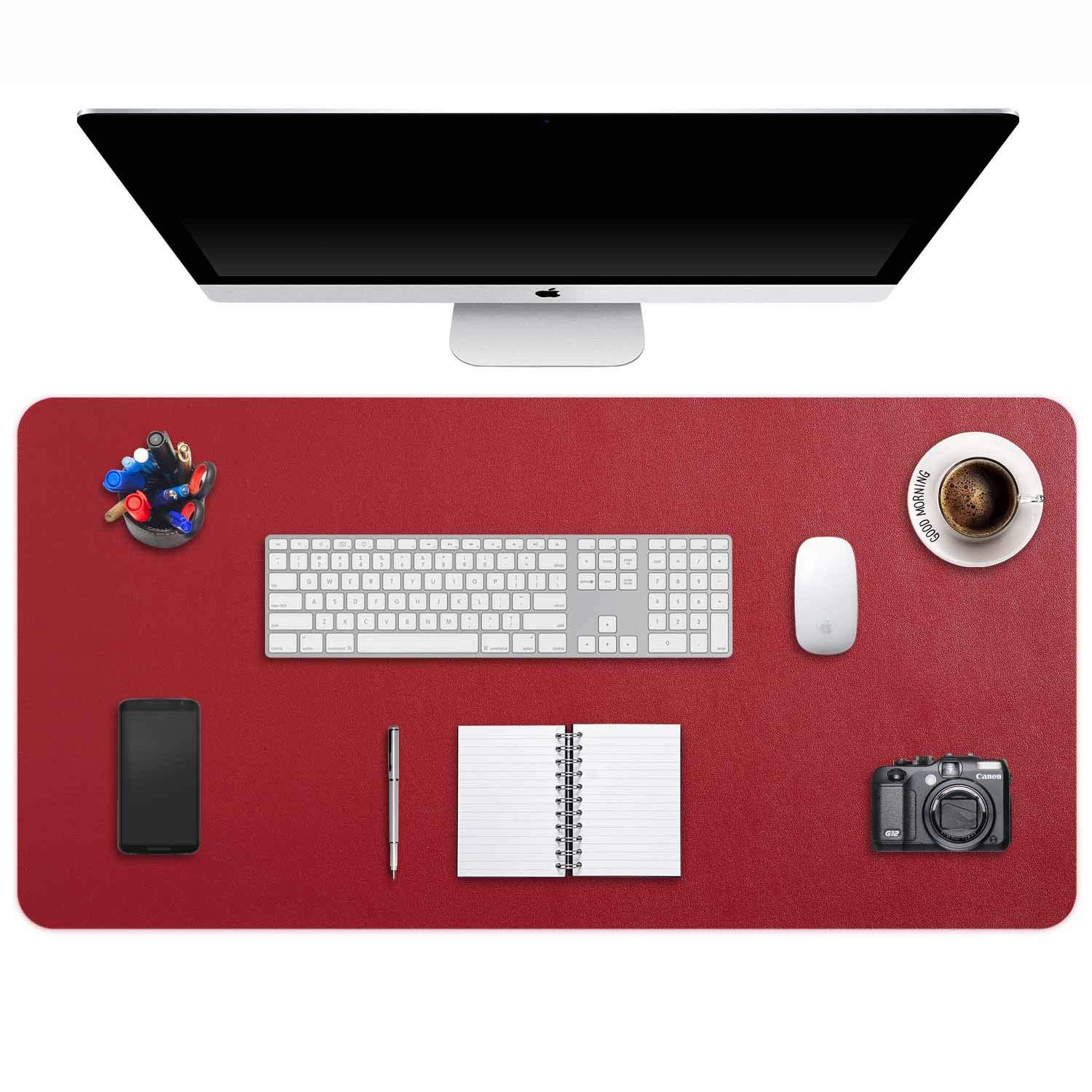 DOBAOJIA Desk Pad Large, Extended Mouse Mat, Large Mouse Pad XXL, Desk Blotter, Laptop Mat, Writing Pad, Desk Mat for Office/Home, PU Leather Waterproof +Suede Non-Slip 35.4" X 16.9"(Wine Red)