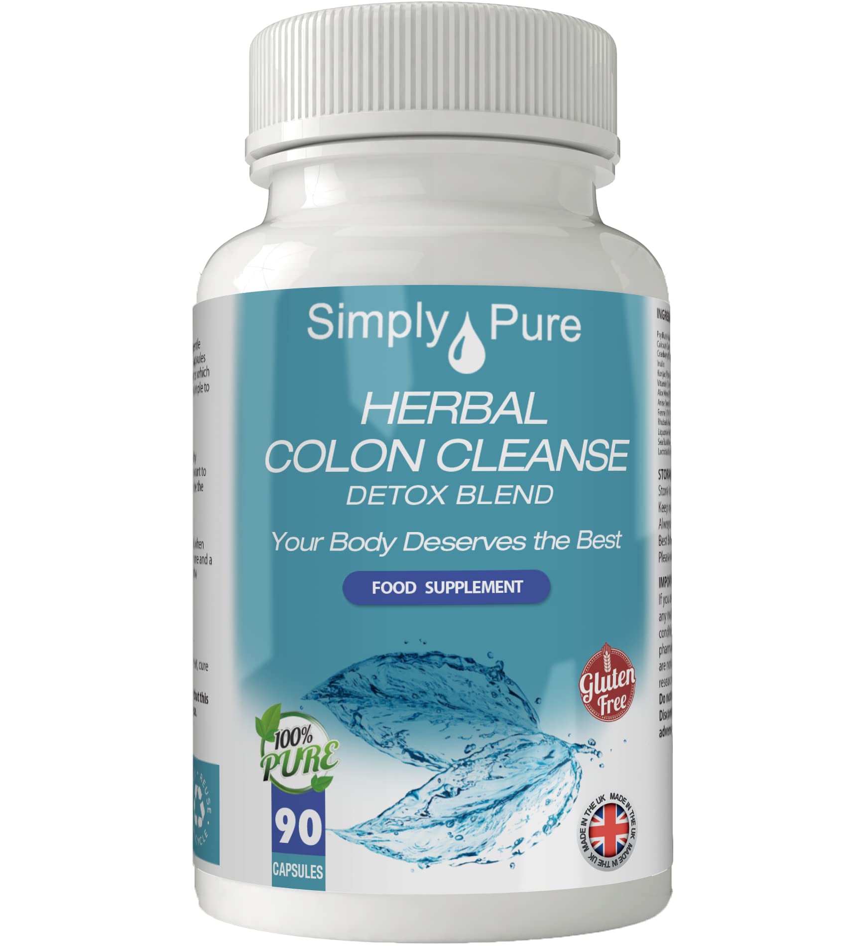 Simply Pure Colon Cleanse Herbal Detox | 90x Capsules with Liquorice Root, Cranberry Extract & Natural Probiotics | Gluten Free | GM Free | All Natural Ingredients
