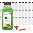 Juice Bottles with Caps for Juicing & Smoothies, Reusable Clear Empty Plastic Bottles with Caps, 12 Ounce Drink Containers for Mini Fridge, Juicer Shots, Small Water Bottles Bulk 12 oz (35 Pack)