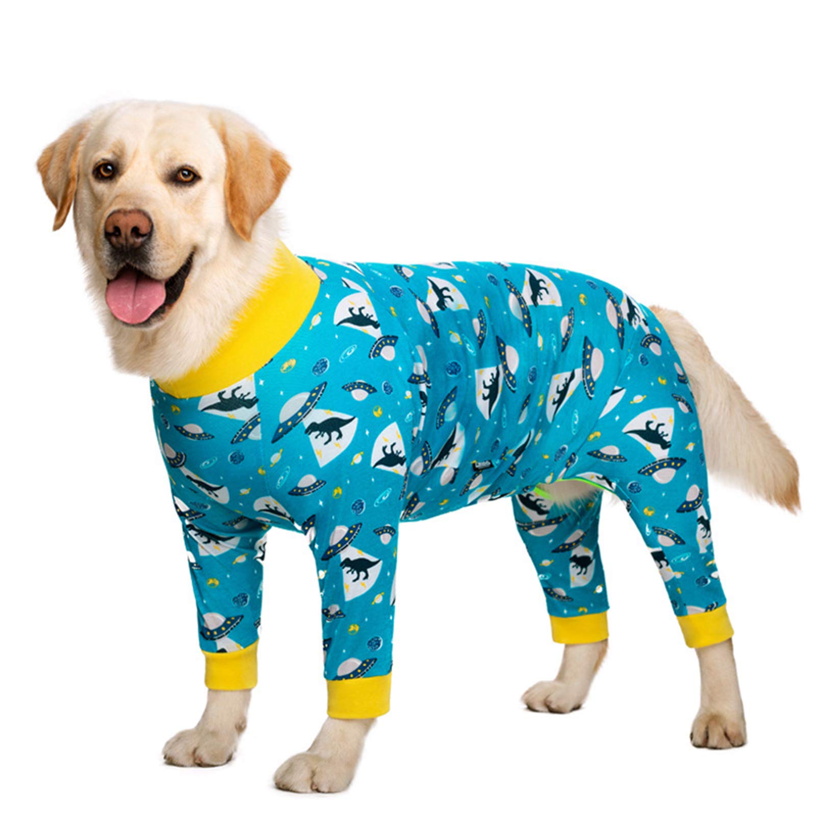 Dog Pajamas Jumpsuit for Medium Large Dog Lightweight Cotton Dog Shirt Anti Hair Dog Onesies After Surgery Dog Clothes (28#:Blue dinosaur)