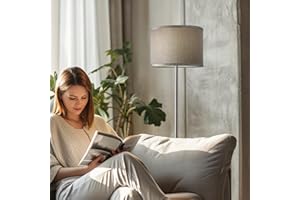 Oneach 61" Farmhouse Industrial Floor Lamp for Living Room Standing Floor Lamp Rustic Floor Lamps for Living Room Bedroom Tall Lamps with Foot Switch for Bedroom with Grey Linen Lamp Shade