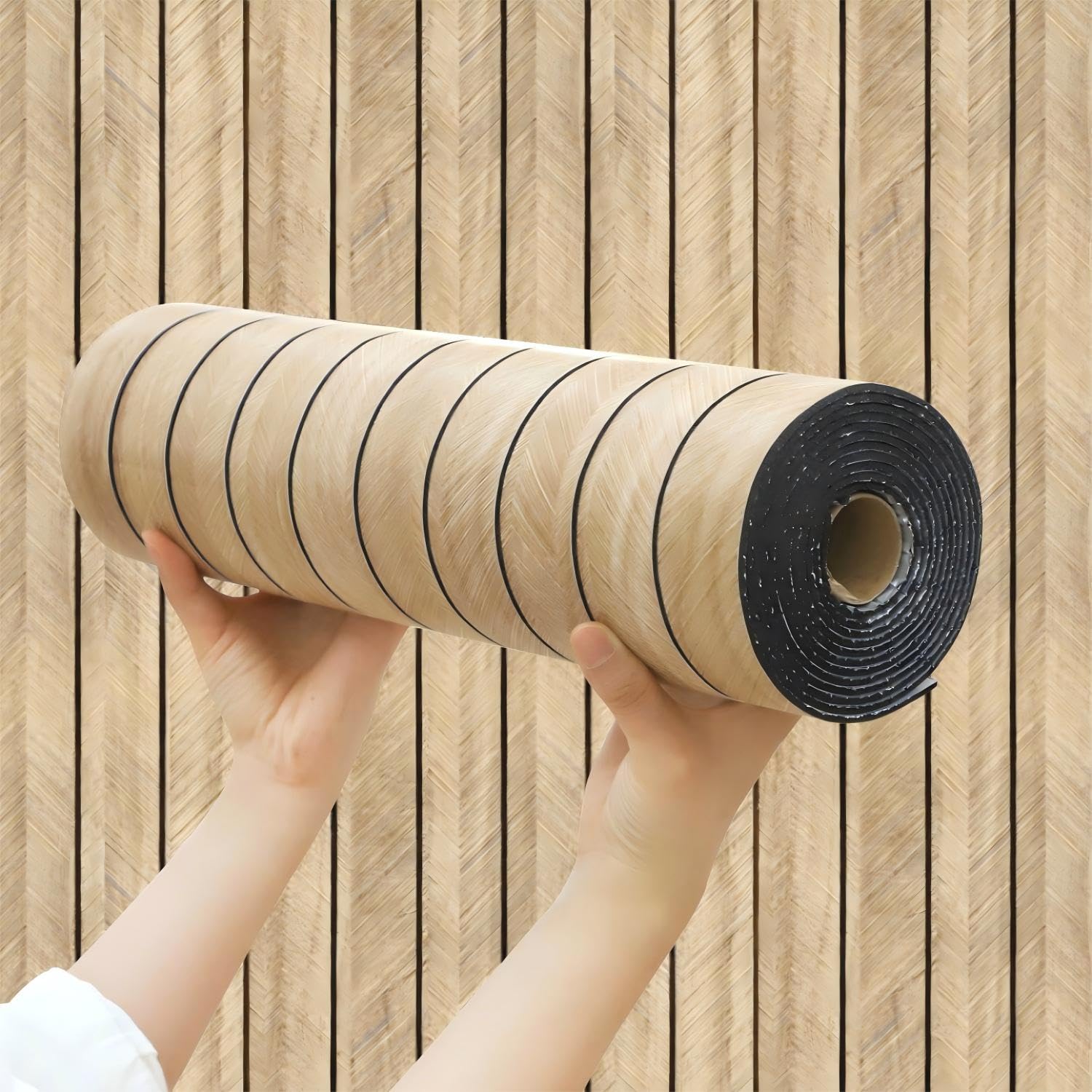Photo 1 of Chejiaye Wood Grain Slat 3D Wall Panel -15.75"x118"Soundproof Self-Adhesive Wall Sticker,Thickened Moisture Resistant Removable PVC Slat Wallpaper &Foam Paneling for Wall,Ceiling(Light Yellow,13Sq.ft)