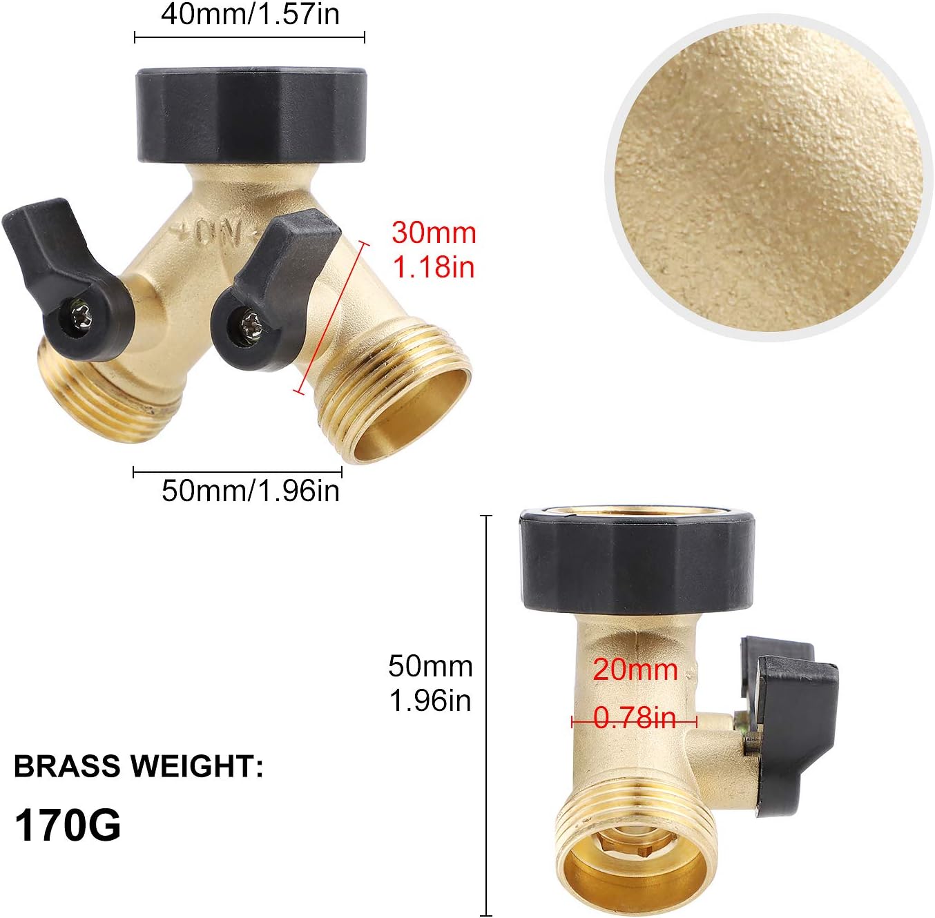 CPROSP 2 Way Brass Tap 3/4 Inch with Induvidual On/Off Valves, with 2 Connectors and 3 Rubber Washers - Image 4