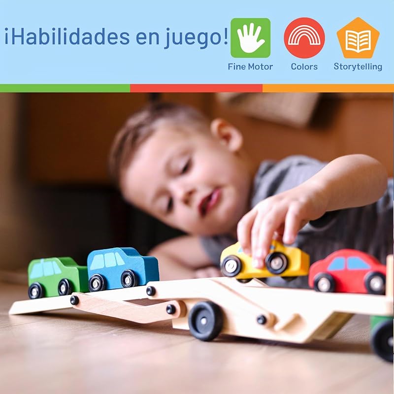 Transportador De Autos. Juguetes De Madera para Los Niños