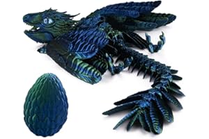 WMTBSRSW Feathered Wyvern Dragon, Dragon Puppet, 3D Printed Dragon, Articulated Dragon, 3D Dragon, 3-D Printed Dragon, Dragon Toys, 3-D Printed Dragons, 3D Printed Toys, Fidget Dragon (Blue W/Dragon Egg)
