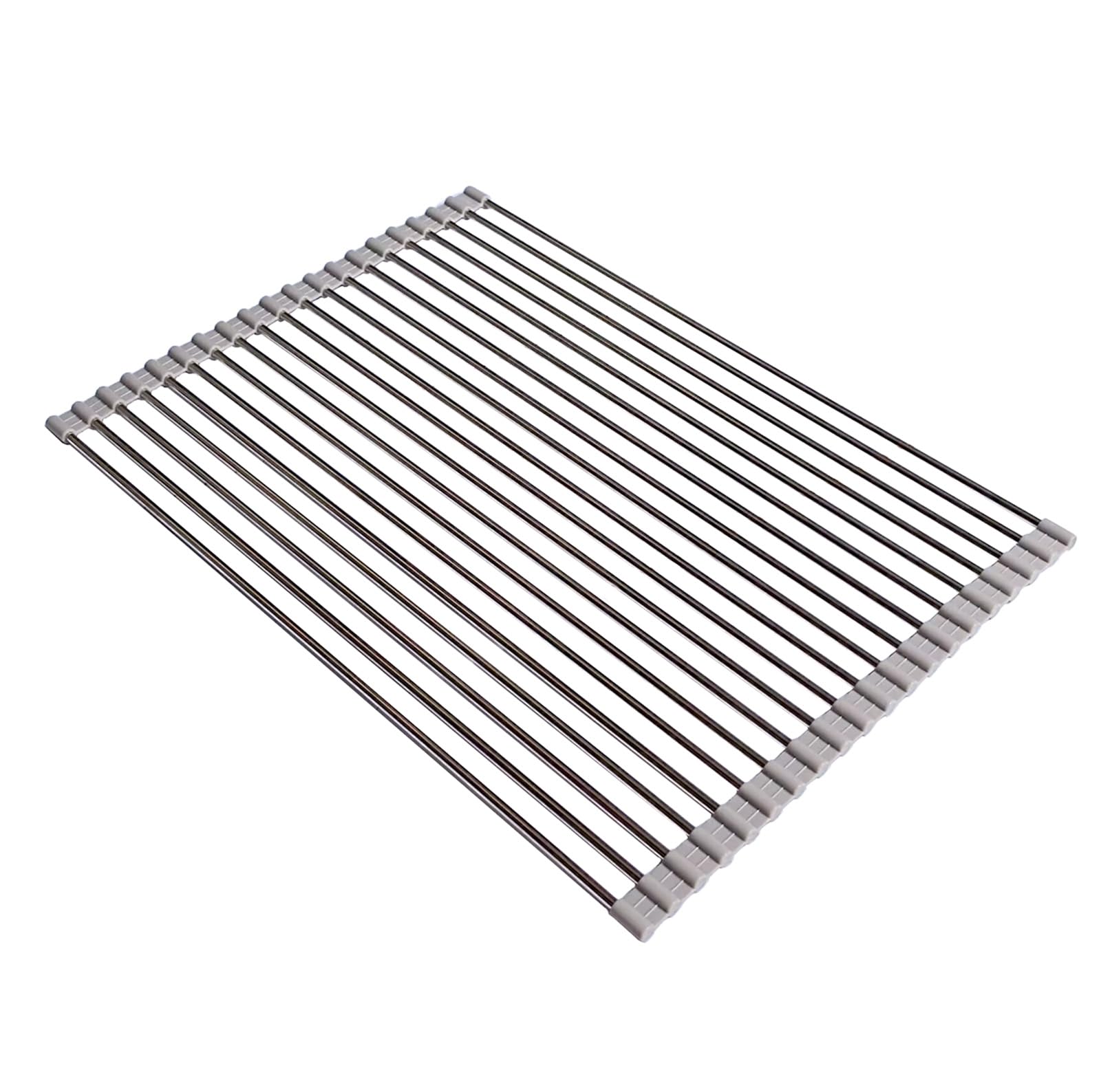 AHYUAN Stainless Steel Roll Up Dish Drying Rack, 20.5''X14'', Warm Gray, Foldable, Portable, Countertop Mount, Dish Drying, Kitchen